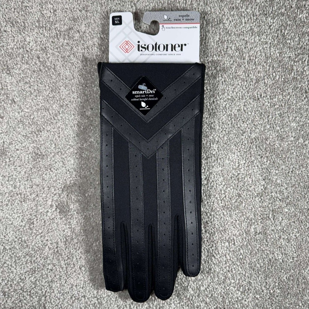 Isotoner Gloves Black smartDri smartTouch Tech Water Repellent Mens XL A718K5